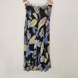 Tessuto Women's Skirt Size L Rayon Black Floral Bohemian Boho Party Sheer Lined